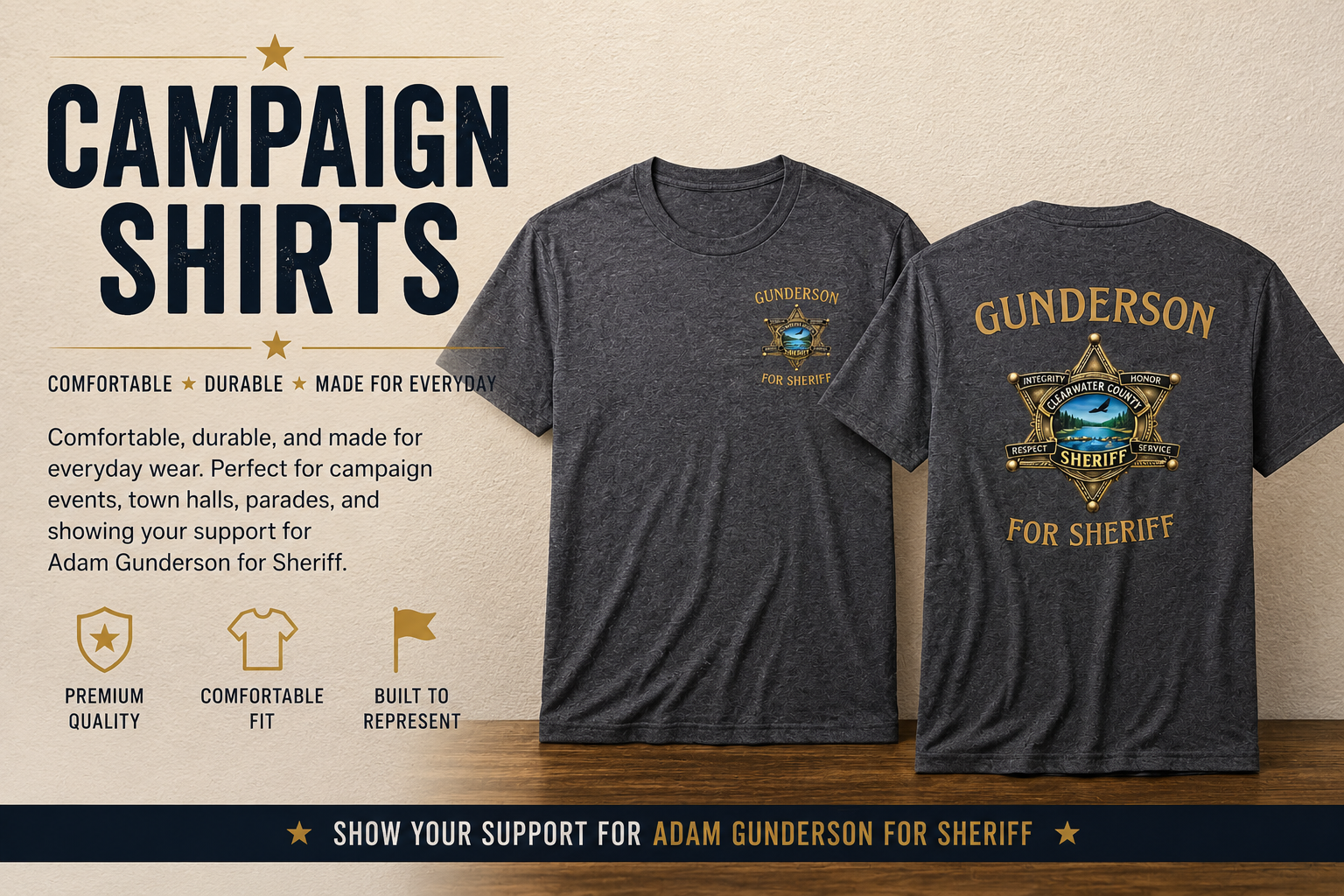 Adam Gunderson for Sheriff campaign merchandise